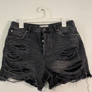 We the Free Free People Womens 30 Shorts Black Distressed Cutoff Button High